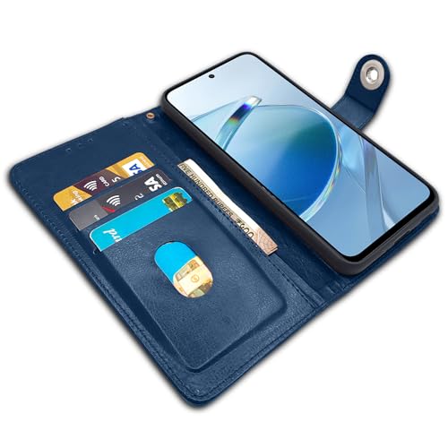 Image of Pikkme Redmi 12 4G Flip Cover Leather Finish | Inside TPU with Card Pockets | Wallet Stand and Shock Proof | Complete Protection Button Flip Case (Blue)