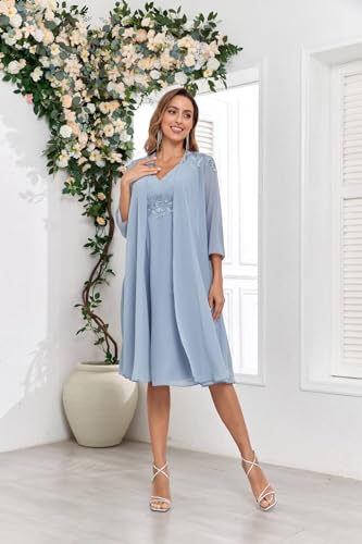 BONOYUER 2 Piece Mother of The Bride Dresses for Wedding with Jacket Lace Applique Formal Wedding Guest Dress3