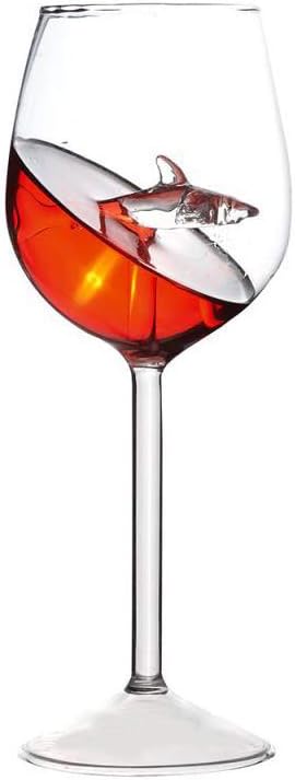 300Ml Crystal Red Wine Glasses, 2 PCS Cool Shark Cocktail Glass Whiskey Drinking Glasses, Unique Shark Wine Goblet Clear Glass Cups for Wedding Festival Bar Party Barware(Assorted Color)