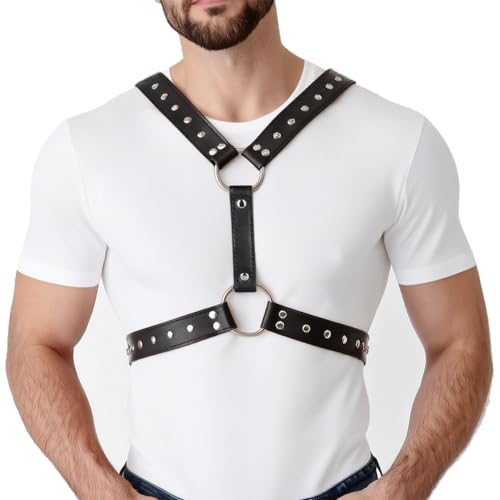 Men's PU Leather Chest Harness Belt, Adjustable Body Harness Belt for Men, Male Punk Chest Shoulder Harness for Party and Cosplay X024