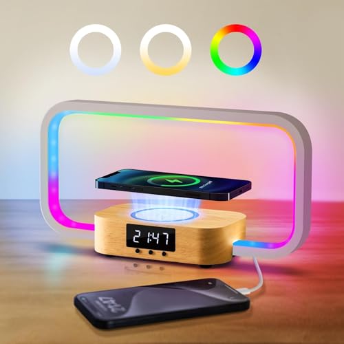 Bedside Lamp with Wireless Charger, LED Table Lamp, Touch Control Night Light with RGB Colors, Stepless Dimming, Nightstand Desk Lamp with Charging Station & USB Charging Port for Bedroom, Wooden Bedside Lamp with Wireless Charger, LED Table Lamp, Touch Control Night Light with RGB Colors, Stepless Dimming, Nightstand Desk Lamp with Charging Station & USB Charging Port for Bedroom, Wooden