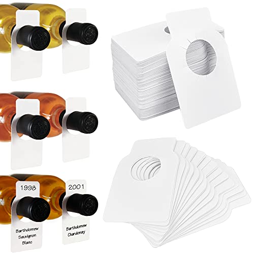 LAISHUNHE 200 PCS Etiquette de Bouteille de Vin en PVC Étiquettes Vierges Réutilisables Etiquette Goulot Bouteille Vin Étiquettes de Cave à Vin pour Vignobles, Caves, Vins, Notes de Dégustation(Blanc)