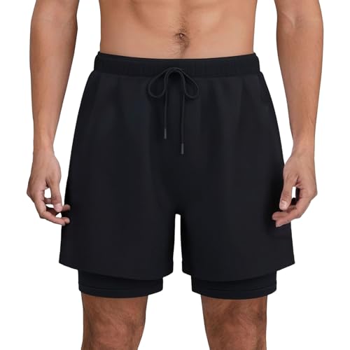 Pantalones cortos de gimnasio para hombre, para correr, atletismo, entrenamiento, 2 en 1, pantalones cortos transpirables de malla de secado rápido con bolsillo para teléfono, deportes, correr