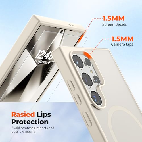 Image of SUPFINE Magnetic for Samsung Galaxy S24 Ultra Case with Screen Protector, (Built-in Magnets) (Military Grade Drop Protection) Slim Translucent Shockproof Phone Case,Stone