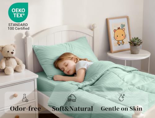 Image of ZPECC Toddler Bedding Set - 4 Piece Hypoallergenic Baby Crib Bedding Set for Boys and Girls, Includes Toddler Comforter, Flat Sheet, Fitted Sheet and Pillowcase, Green Stripe