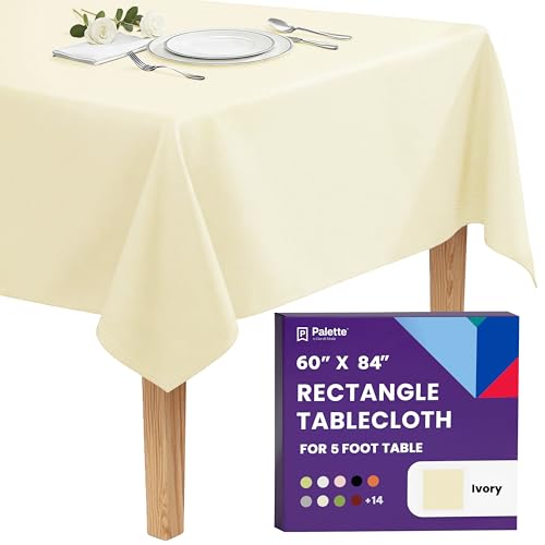 Image of Gee Di Moda Rectangle Tablecloth - 60 x 84 Inch Ivory Table Cloth for 5 Foot Rectangle Tables - Heavy Duty Washable Fabric - for Holiday Party, Dinner, Weddings, Baby Shower & Events