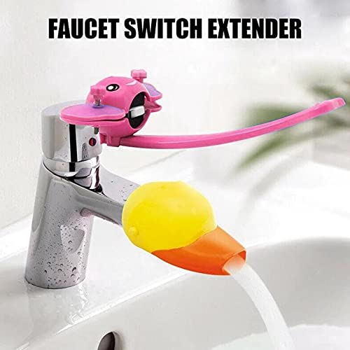 Image of Faucet Handle Extender Cartoon Faucet Extender Animal Handle Extenders Universal Soft Handle Extender Hand Washing Faucet Sink Handle Extender Small Hand Washing Solution(Pink)