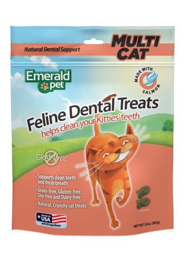 Feline Dental Treats — Tasty and Crunchy Cat Dental Treats Grain Free — Natural Dental Treats to Clean Cat Teeth, Freshen Breath, Reduce Plaque and Tartar Buildup — Salmon Treats, 32 oz (32 oz)