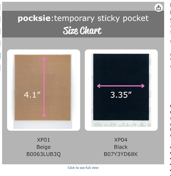 Image of Fashion First Aid Pocksie Temporary Sticky Pockets (Black- 6 Pack) - Hands-Free Hidden Storage for Leggings, Jackets & Pocketless Clothing - Cotton Adhesive Pockets for Cards & Money (4.1 inch x 3.3 inch)