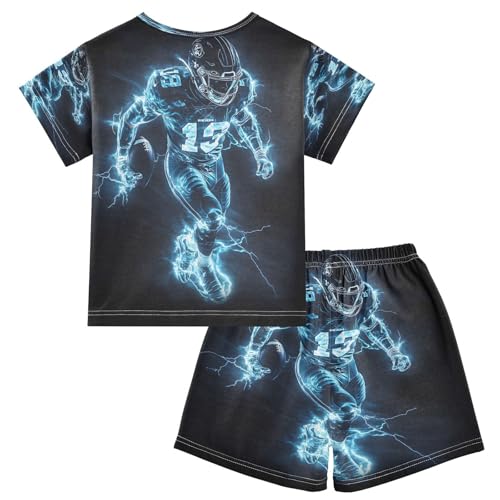 ALAZA American Football Player Magic Pajamas Set Short Sleeve Cotton Sleepwear Summer Pjs 2 Piece 5-14Y2