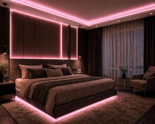 Image of MoonlitDreams 20M LED Rope Light | 120 LEDs /M Waterproof Strip Light | Pink Flexible Cove Light for False Ceiling, Balcony, Bedroom, Garden & Indoor Outdoor Decoration | Plug & Play Decorative Light