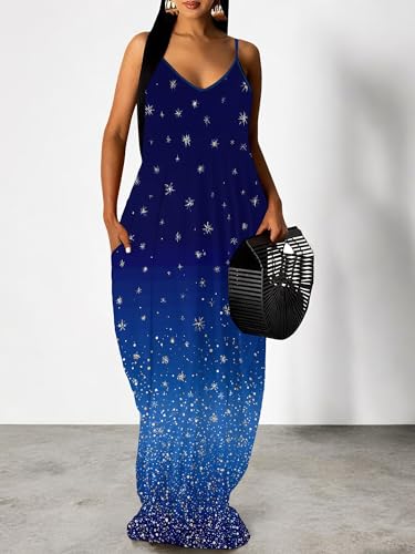 Image of Women Spaghetti Strap Maxi Dress with Pockets | Soft fabric relaxed fit sleeveless v neck with pockets for party and daily wear