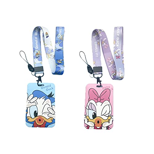 2 PCS Donald Duck Cordón con Portatarjeta, Wopin Donald Duck Cuello Cordón Cuerda con Soporte Colgantes,Cordón de Dibujos Animados para Tarjetas, Llaves, Tarjetas de Identificación Cover