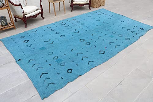 Sarikaya Pillow Aztec Rug, Hemp Rug, 6.3X11.4 Ft, Ethnic Rug, Turkish Rug, Ikat Rug, Blue Rug, Area Rug, Salon Rugs, Rug, Organic Rug, 351 #TOP1