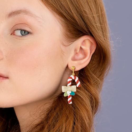 Aretes Navidad Bastón de Caramelo Clip On Mujer miniatura 2