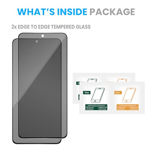 Image of ArmourPro Anti-Spy Privacy Tempered Glass for Samsung Galaxy S25 FE - Anti Peeping Screen Protector, Edge to Edge Full Coverage, 9H Hardness, Easy Installation Kit | Pack of 2
