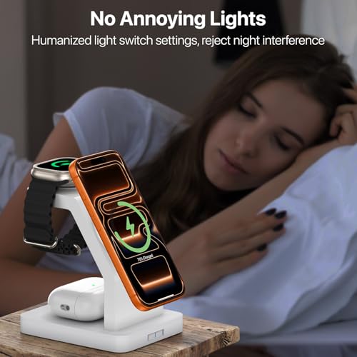Image of eller sante Combo 3in1 23W Magnetic Mag-Safe Wireless Charger with 20W Fast Charger Adapter for iPhone 17 /17 Air /17 Pro /17 Pro Max, 16 /16 Plus /16 Pro /16 Pro Max, 15 /14 /13 /12, Airpods, iWatch- White