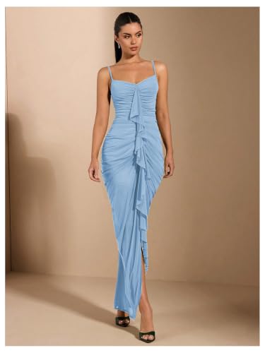 Image of Floerns Women's Ruffle Ruched Cami Dress Cocktail Bodycon Maxi Dresses