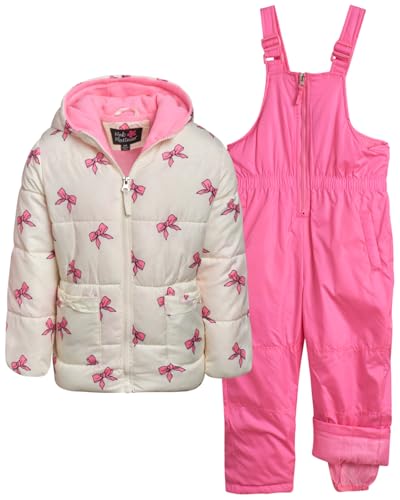 Lista de Ropa impermeable y de nieve para Niña - los preferidos. 45 Pink Platinum - Traje de nieve para niñas, 2 piezas, chamarra de esquí con capucha y babero de nieve, overol para niñas pequeñas (talla 2T-6X), Crema, 2 Años