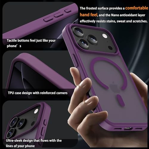 Image of Magnetic for iPhone 17 Pro Phone Case, [Compatible with MagSafe], Screen Protector X1, [Military Grade Drop Protection],Matte Finish,Slim,Shockproof,Protective (Deep Purple, iPhone 17 Pro)