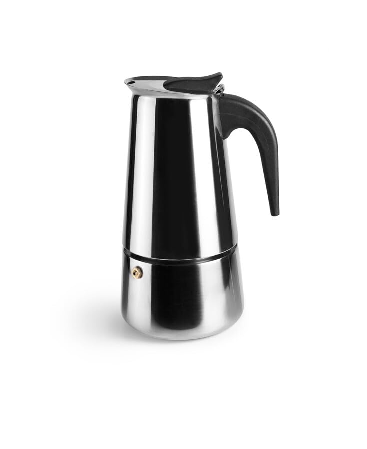 Cafetera Express INOX 4 Tazas, función Moca, compacta, fácil Limpieza, Ideal para Preparar café al Instante.