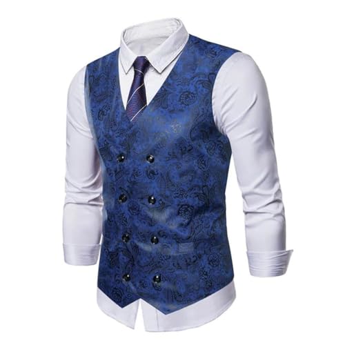 Men’S England Style Double Breasted V-Neck Vest Fashion Slim Fit Printed Sleeveless Waistcoat For Wedding Party2
