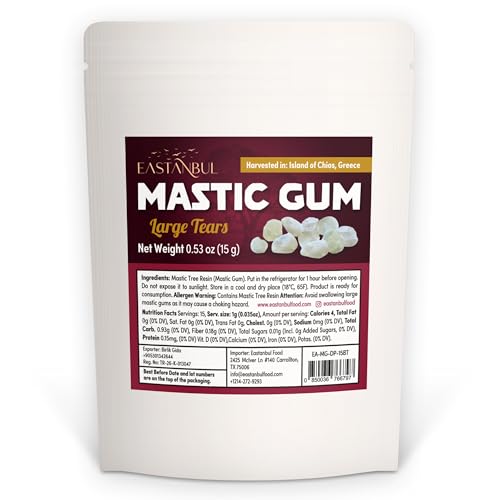 Eastanbul Mastic Gum Chewing Gum, 0.53oz(15g) Mastic Chewing Mewing for Jawline, Large Sized Natural Tears of Chios, Sugar Free, Natural in Resealable Bag Chios Mastiha Greco, Greek Mewing Jawline