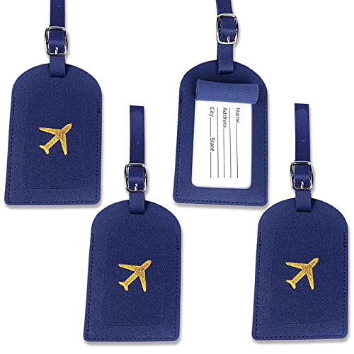 Étiquettes d'identification de Valise,4 Étiquettes à Bagages avec Étiquette d'adresse,Étiquettes de bagage en Cuir Étiquettes d'étiquette,Étiquette à Bagage Valise(Bleu Marine) Cover