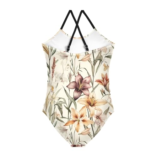 Vintage Lilies Flower Girls One Piece Swimsuit Beach Swimwear 208610152