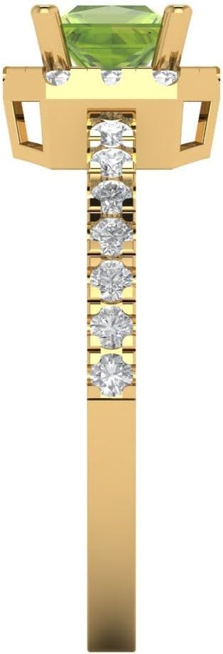 Clara Pucci 1.5 Brilliant Princess Cut Solitaire W/Accent Natural Green Peridot Bridal Wedding Statement Ring Solid 18K Yellow Gold