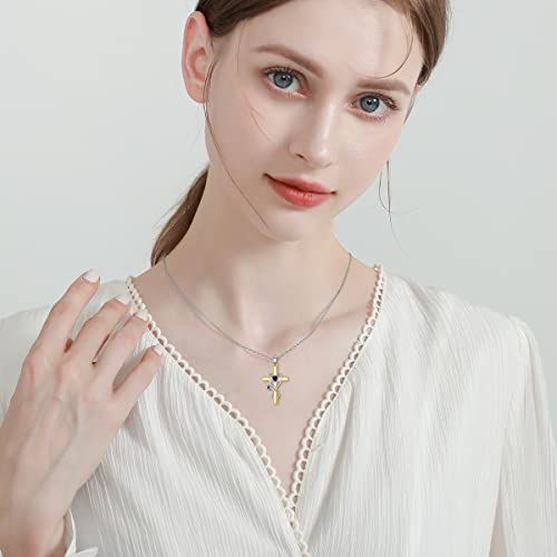 SISGEM 10K Real Gold Cross Pendant Necklace for Women,White/Yellow Gold Stethoscope Heart Necklaces,Medical Jewelry for Doctor Nurse Medical Student RN Nurse Gifts,16''+2''2