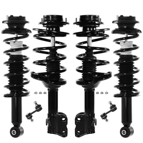 Image of Detroit Axle - 6pc Struts Sway Bars for 2010 2011 2012 Subaru Legacy, 4 Front Rear Struts with Coil Springs 2 Front Sway Bar End Links Replacement Suspension Kit