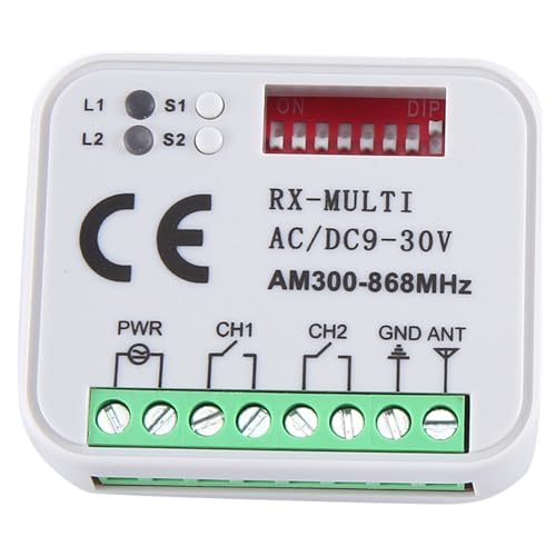 HiCOZZIE Récepteur Universel RX Multifréquence 300-868 MHz 2CH 12 V 24 V Module de Relais Télécommande de Porte de Garage 433,92 MHz 868 MHz Récepteur de Télécommande Récepteur de Porte de Garage