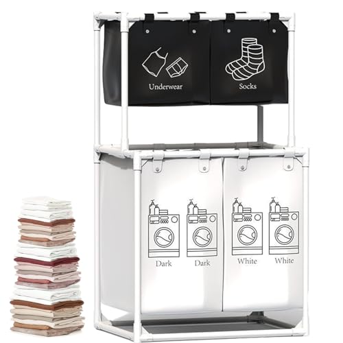 Qurygin Cesta clasificadora de Ropa Sucia,Organizador de cestas de Ropa Sucia,Compartimento Organizador de Tela Cesta para Ropa Sucia - Cestas Altas de organización de lavandería para el hogar para