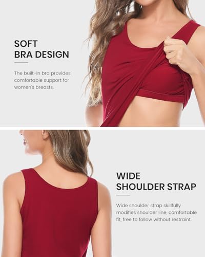 Image of AMVELOP Tank Tops for Women Built in Bra Cotton Shelf Bra Tanks Layering Undershirts 2-3 Pack