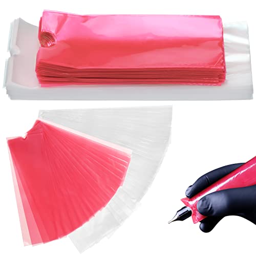 400 Pcs Cartridge Tattoo Machine Covers Filter Pen Type Bag Disposable Clip Cord Sleeves Plastic Tattoo Gun Wrap Tattoo Cord Covers Tattoo Supplies for PMU Machine Microblading, 2 Boxes (Clear, Pink)