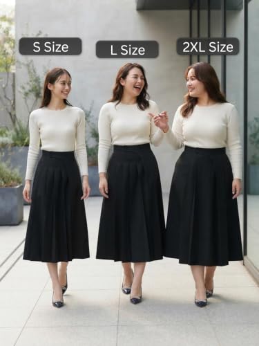 Image of GRECIILOOKS Elegant High Waisted Pleated Midi Skirt for Women, A Line Polyblend Fabric Flared Skirt with Back Zipper, Ideal for Office, Casual and Formal