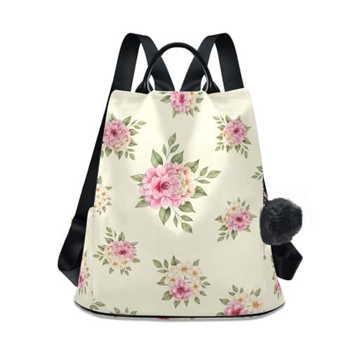 Sac à dos pour femme avec fermeture éclair imprimé fleurs roses et crème chic