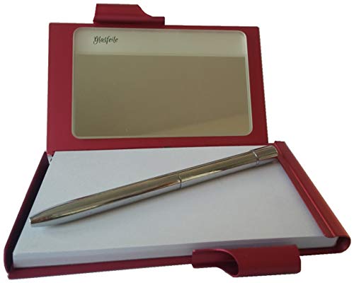 Preisvergleich Produktbild BRIO Kontrollspiegel GmbH Taschenspiegel [ Dünnglas Spiegel (EXTRA: hochwertige Glasfeile - / Nagelfeile / - eingearbeitet) ] in Notizblock Etui - metallic farbig eloxiertes Alu (äusserst Kratzfest)