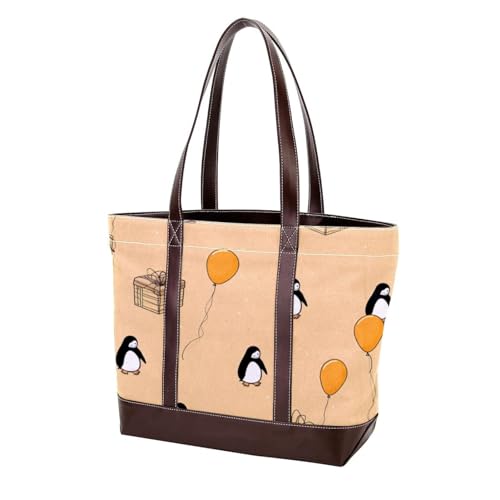 Sac fourre-tout femme zippé grand format motif dessin animé pingouin en toile multicolore