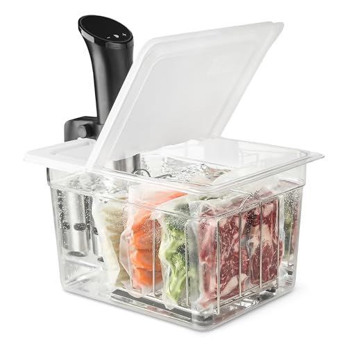 EVERIE 12 Quart Sous Vide Container with Collapsible Hinged Lid + Wobble-Free Stainless Steel Rack Divider— NSF Approved Container, BPA-Free Lid, Compatible with Anova and Instant Pot