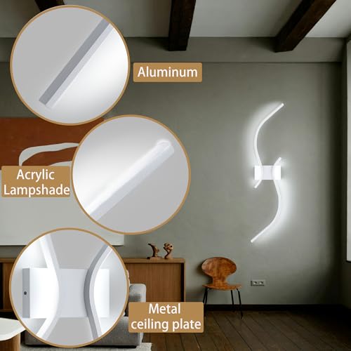 Image of Modern LED Wall Sconce 31.5 Inch Bathroom Vanity Lighting Fixtures Wall Lamp with 3 Light Modes for Bedroom Bedside Living Room Hallway,White
