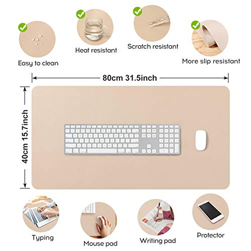 Image of Desk Pad Large 31.5 inch X 15.7 inch DOBAOJIA Extended Mouse Mat Large Mouse Pad XL Desk Blotter Writing Pad for Laptop /Office /Home, PU Leather Side Waterproof +Suede Side Non-Slip (Beige)