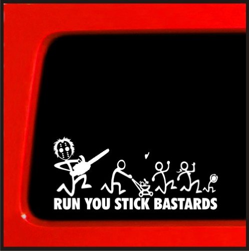 Chainsaw F*@K Run You Stick Bast*RDS Stick Figure Family Funny car Vinyl Sticker