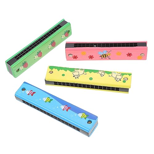 STOBOK 4個木製カートゥーン口琴 玩具 子供向け ダブルローハーモニカ 誕