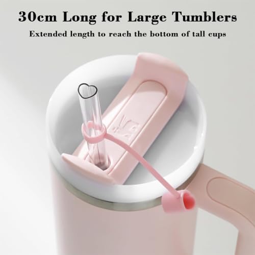 Image of HASTHIP 4Pcs Heart-Shaped Replacement Straws for 40oz Tumblers, BPA-Free Clear Plastic Drinking Straws Compatible with Stanley & Large Insulated Cups, 30cm