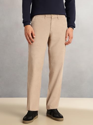 Image of Thomas Scott Men's Regular Fit Mid-Rise Corduroy Trouser | Textured Fabric | 4-Pocket Casual Pants for Men