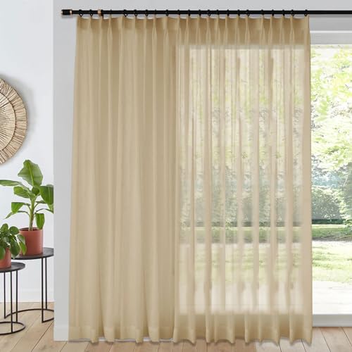 Fcoise Light Taupe Linen Sheer Curtains 100" Wx102 L -