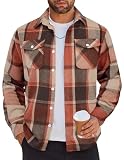 COOFANDY Men Flannel Shirts Long Sleeve Shirt Jackets for Men Lightweight Button Up Shirt Orange