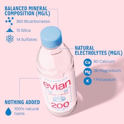 Image of evian Natural Mineral Water Bottle, Drinking Water, 500ml, Case of 24